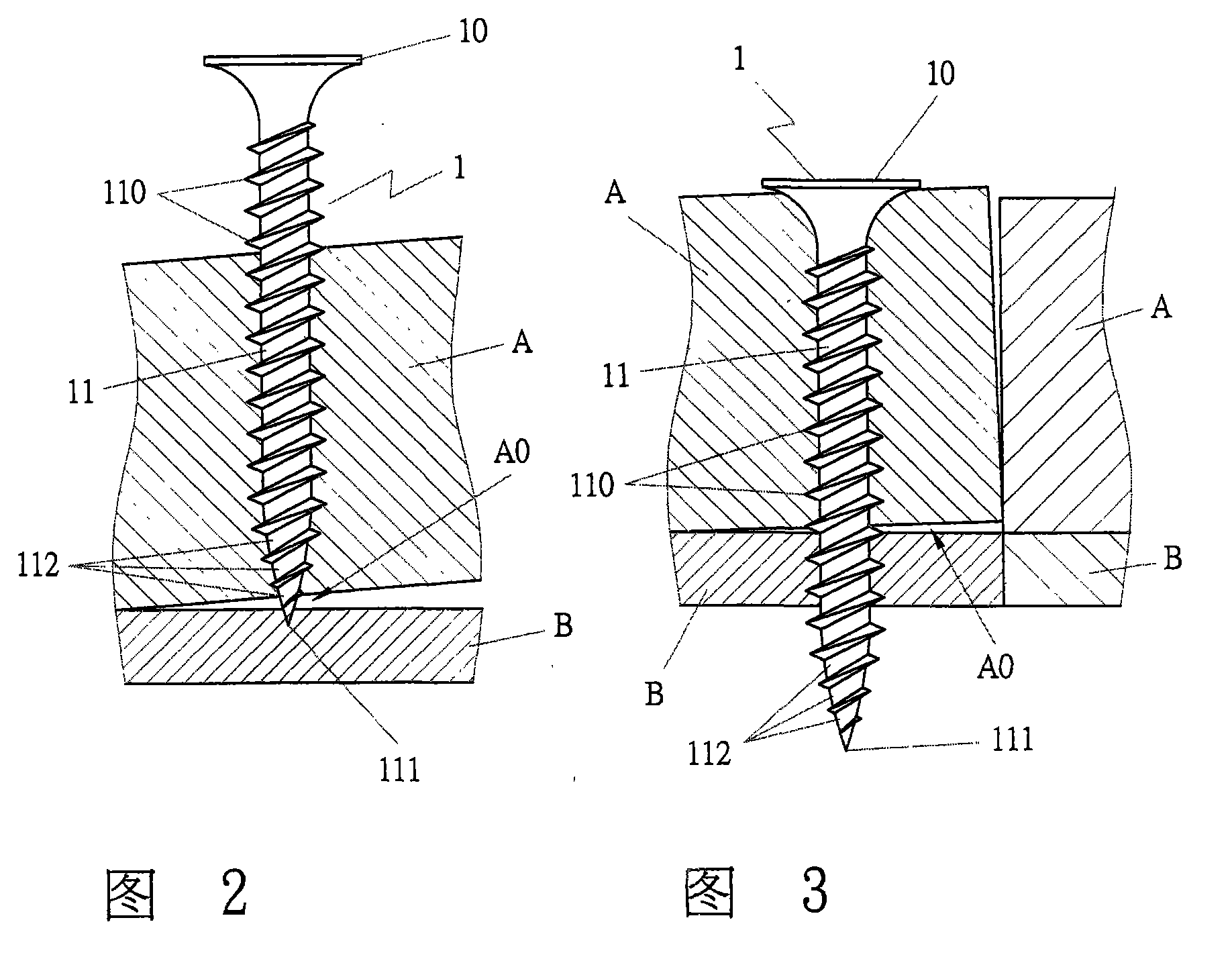 Screw applied to composite material