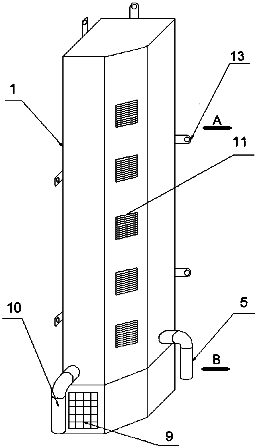 Wall corner vertical type forced-convection heat transfer device