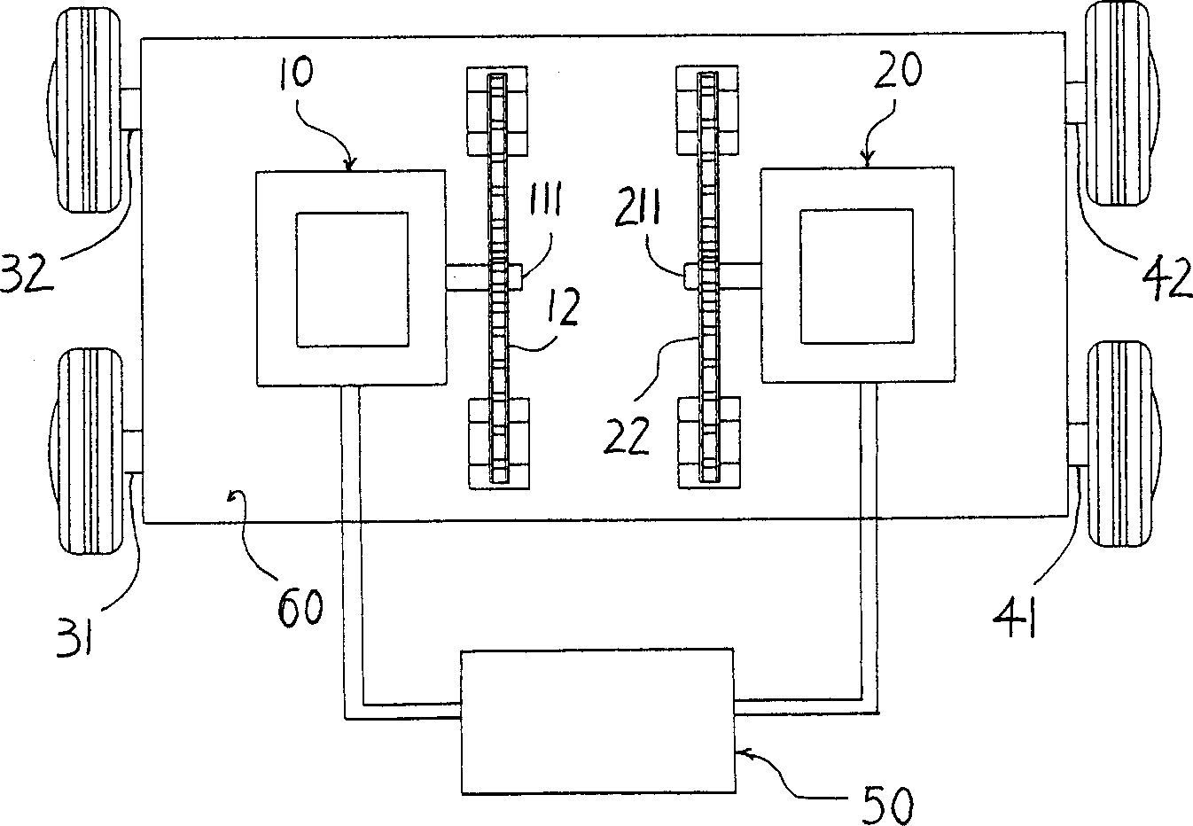 Driving mechanism for linear running of trackless electric extension gate