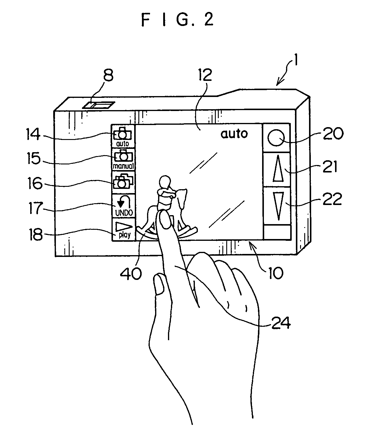 Camera provided with touchscreen