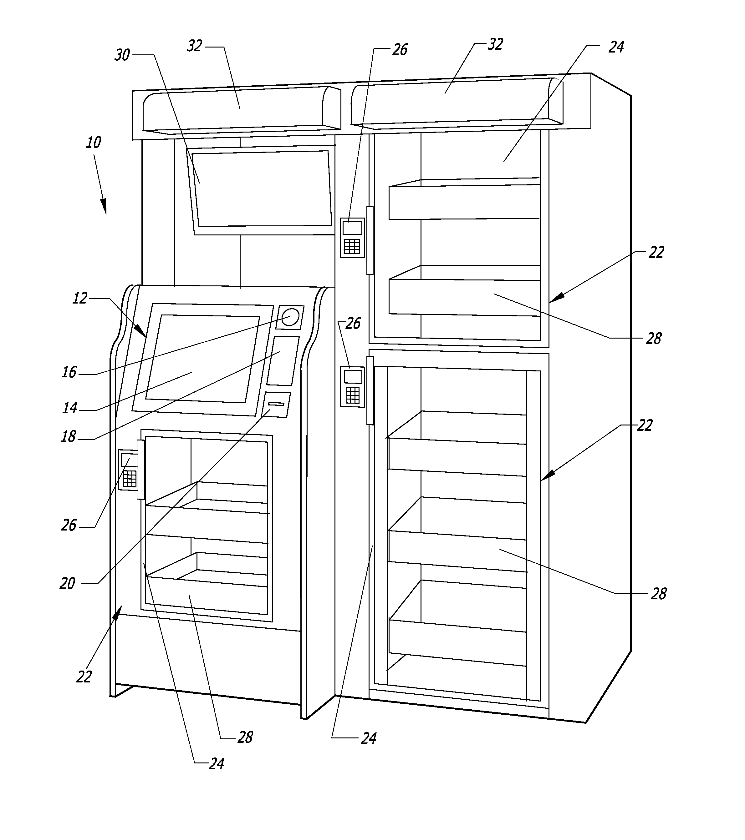 Computer-controlled, unattended, automated checkout store outlet system and related method