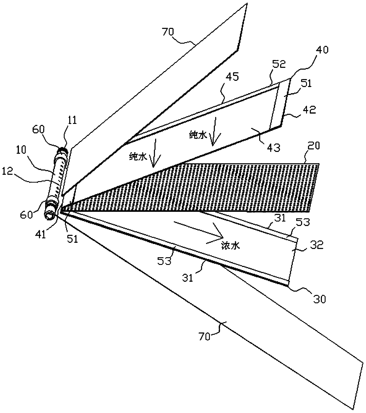 Membrane winding structure capable of improving flux of reverse osmosis membrane element and preparation method thereof