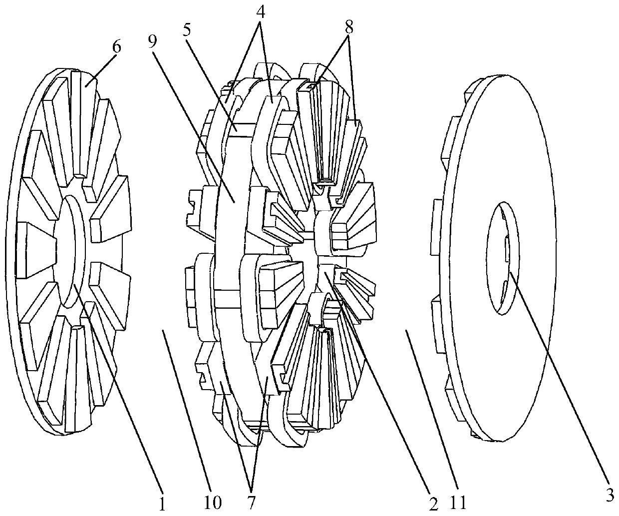 Double h-shaped stator core double rotor hybrid excitation type axial flux switching permanent magnet motor