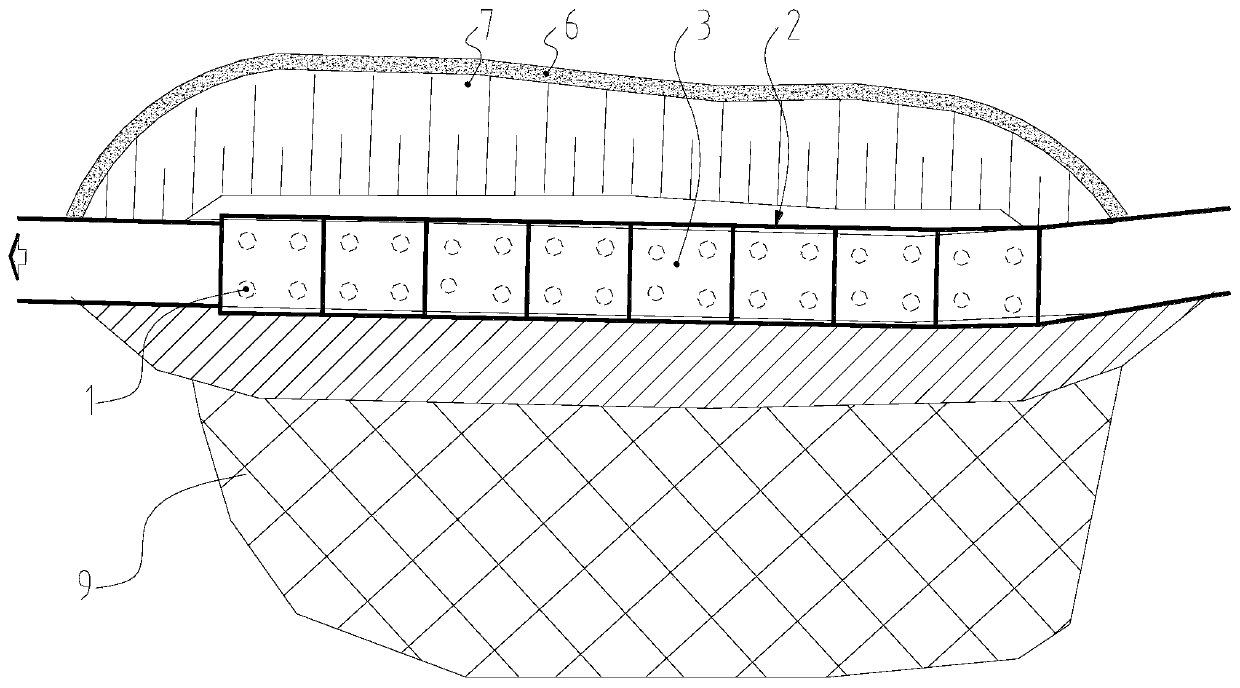 Disaster prevention mountainous steep slope road section light high-fill embankment structure and construction method