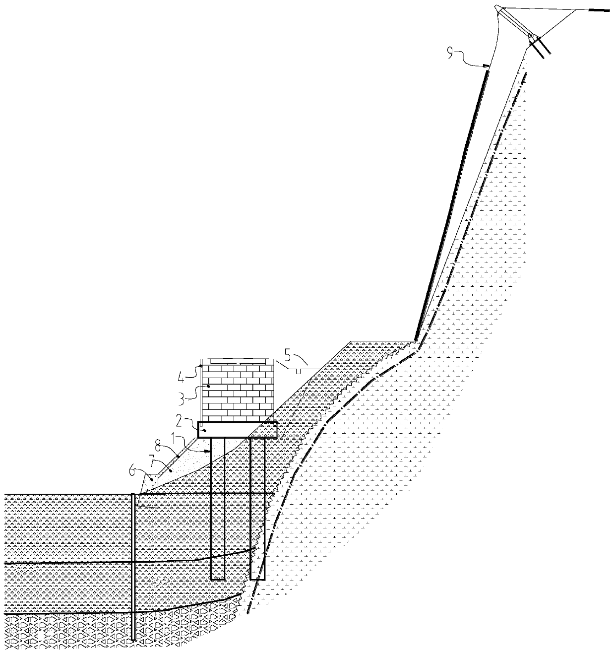 Disaster prevention mountainous steep slope road section light high-fill embankment structure and construction method