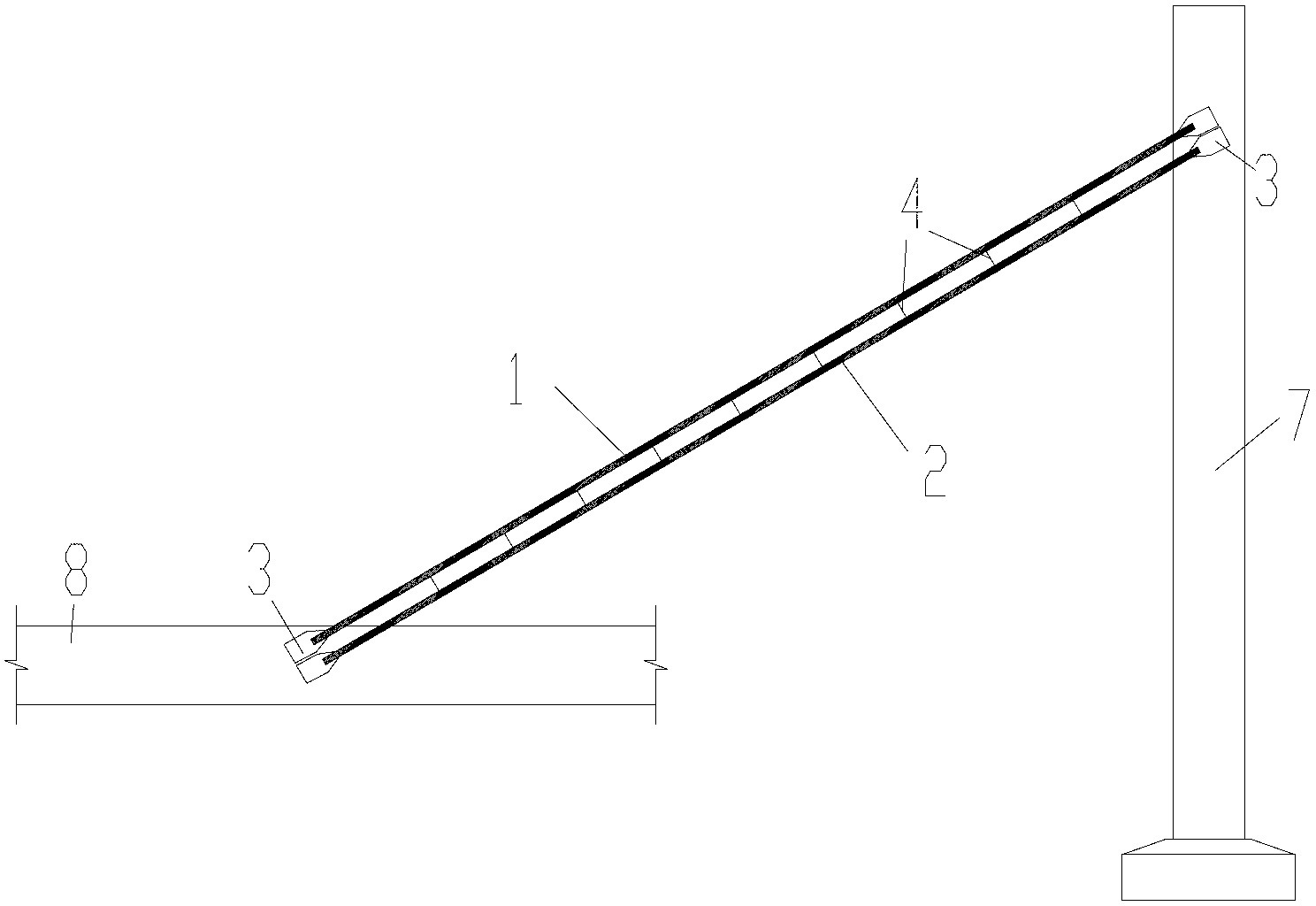 Stay cable device for kilometric cable stayed bridge and mounting method thereof