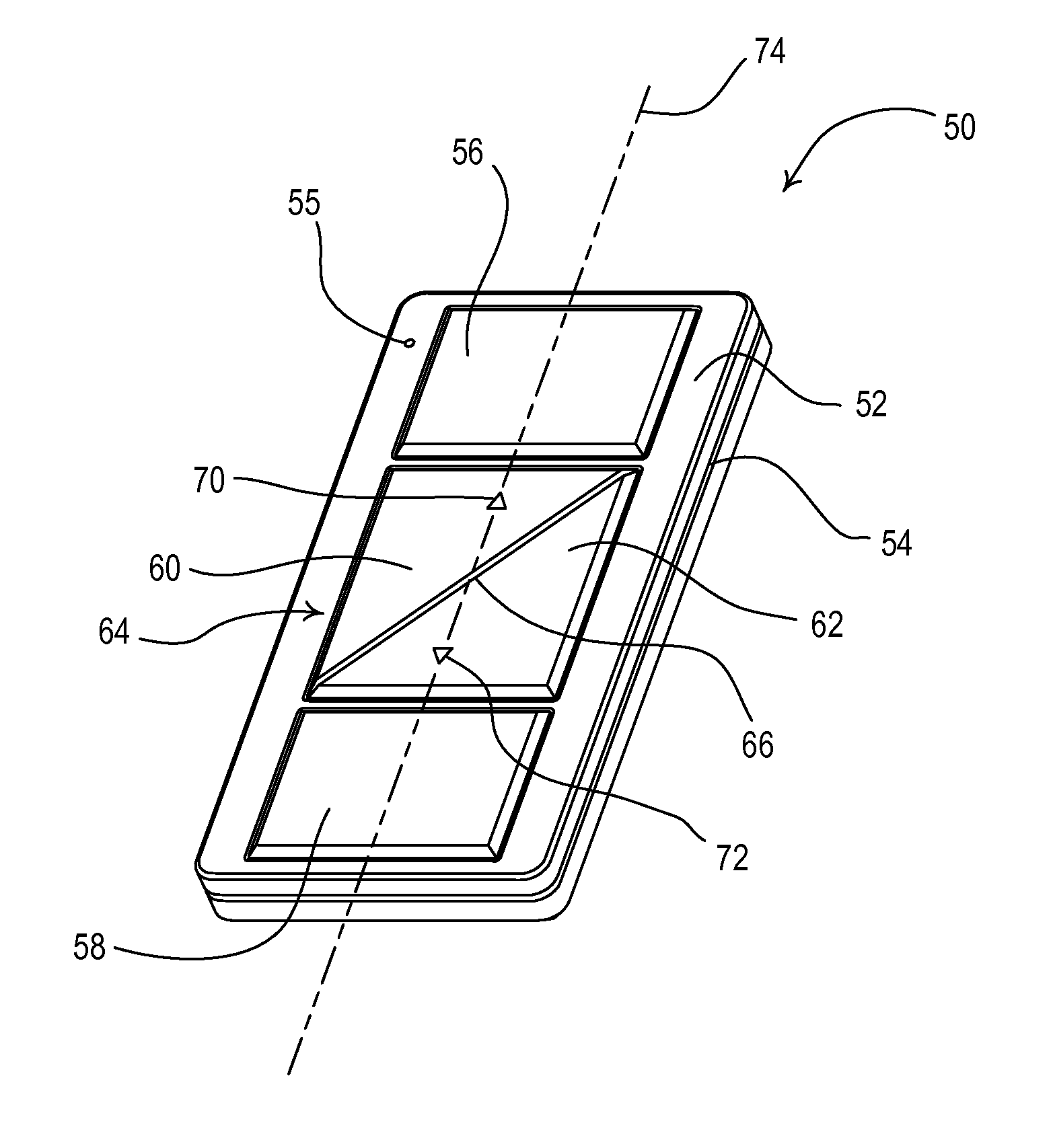 Operating buttons with disappearing triangular indicia