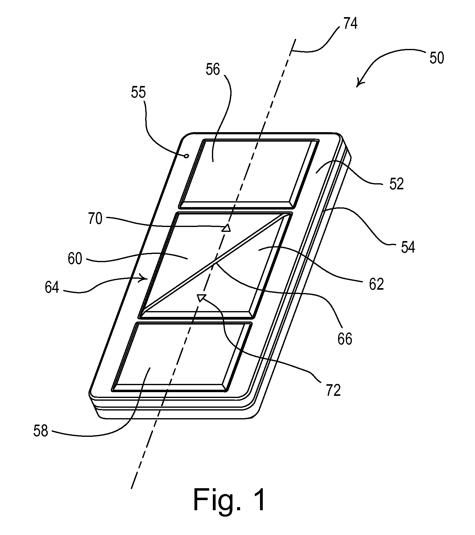 Operating buttons with disappearing triangular indicia