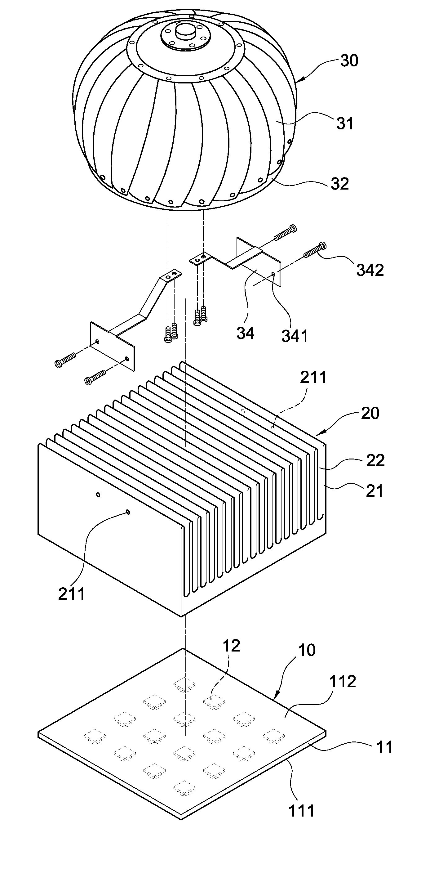 Heat dissipating device having turbine ventilator and LED lamp comprising the same