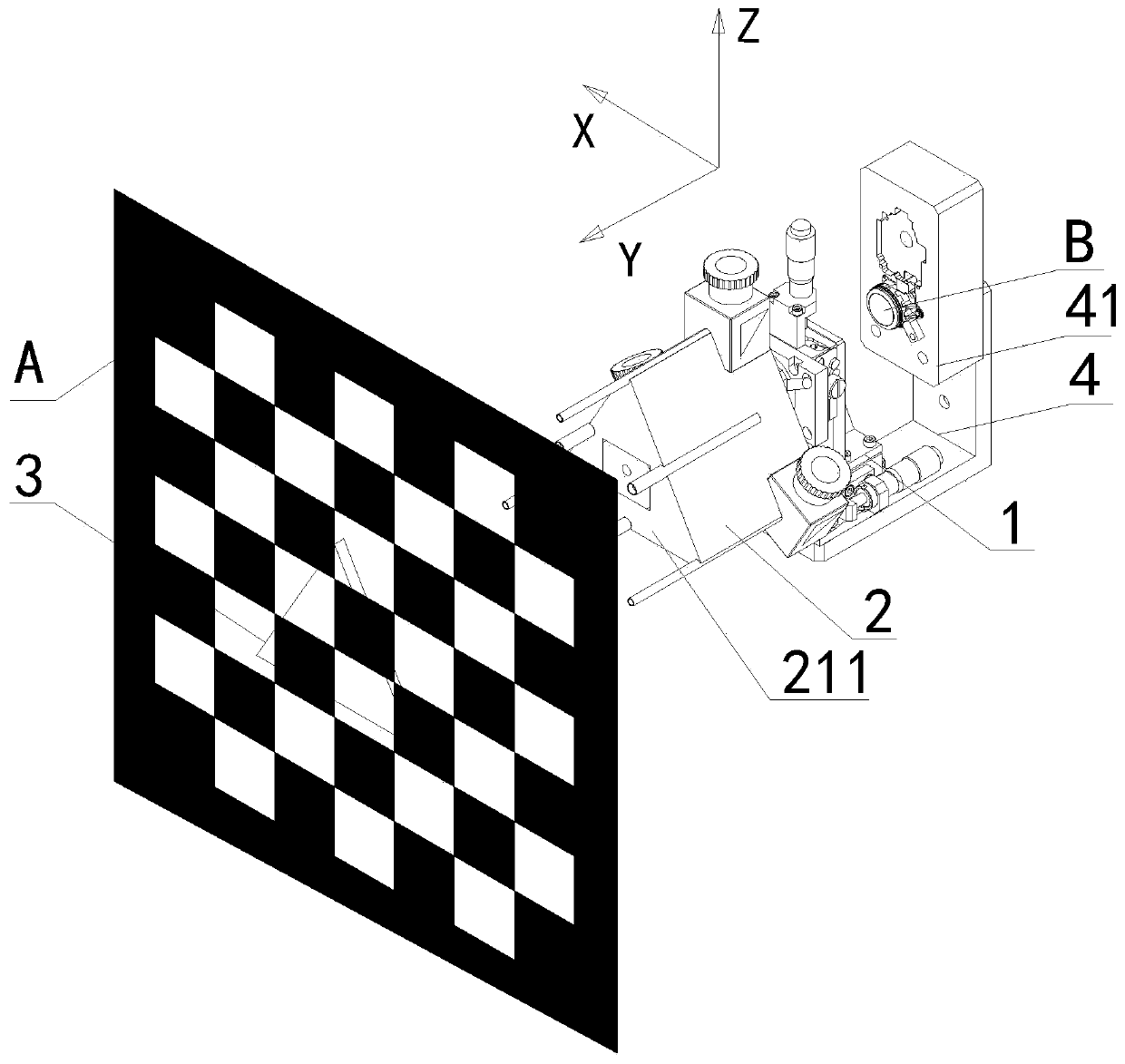 System and method for aligning measuring device, calibrating the relative position of lens and chart