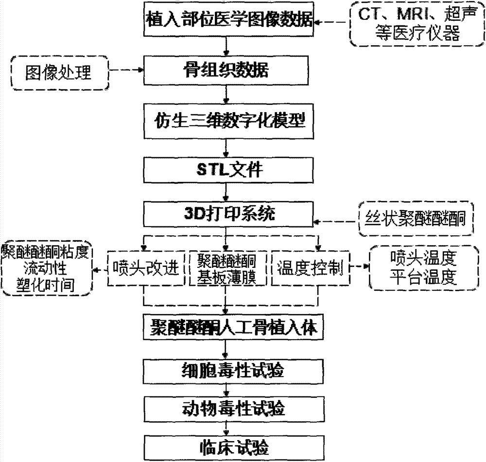 Polyether-ether-ketone biomimetic artificial bone 3D printing manufacturing method