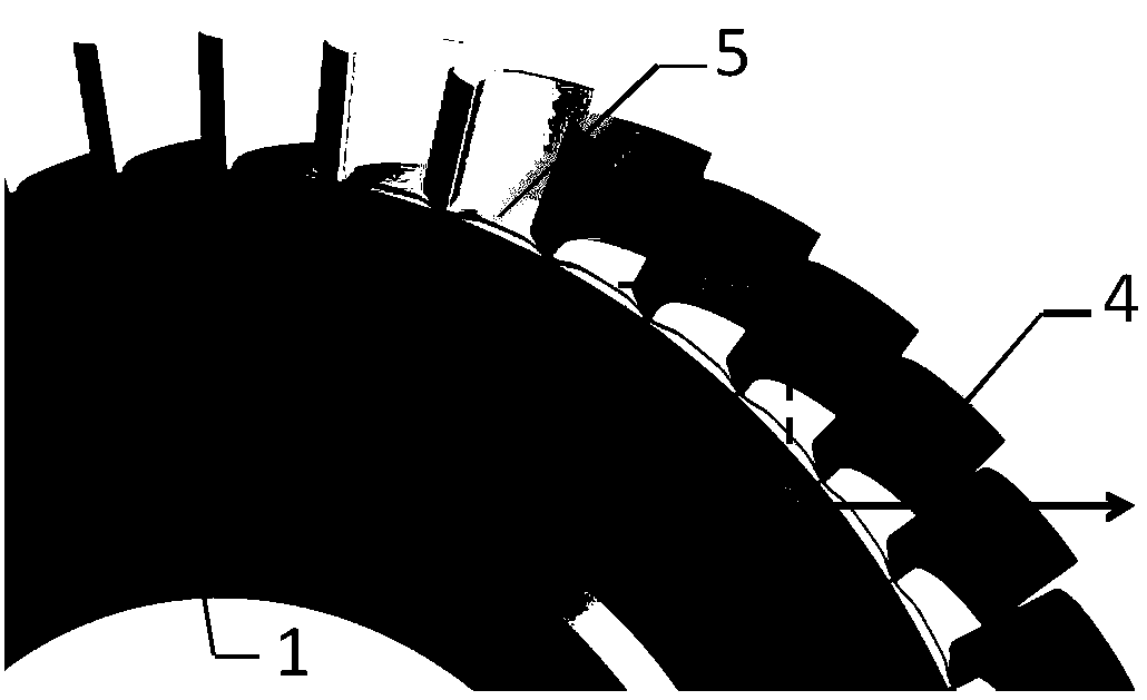 Modeling structure of non-axisymmetric end wall of local ball impression on lower end wall of front edge of movable blade of gas turbine