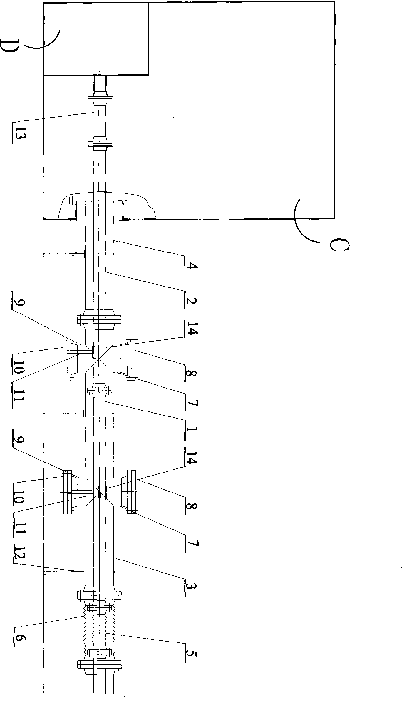 Double-wall pipeline for the connection of fuel-gas valve set and engine on LNG ship and installation method of double-wall pipeline