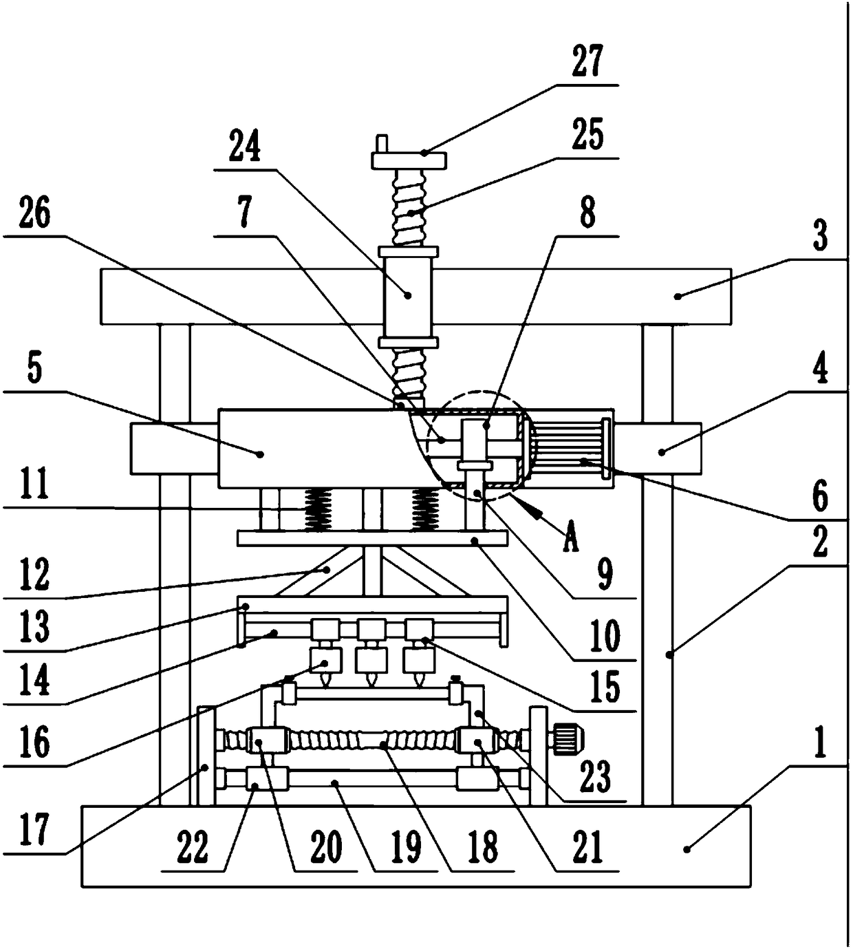 Screw-lifting-type building steel bar equal-distance automatic cutting device