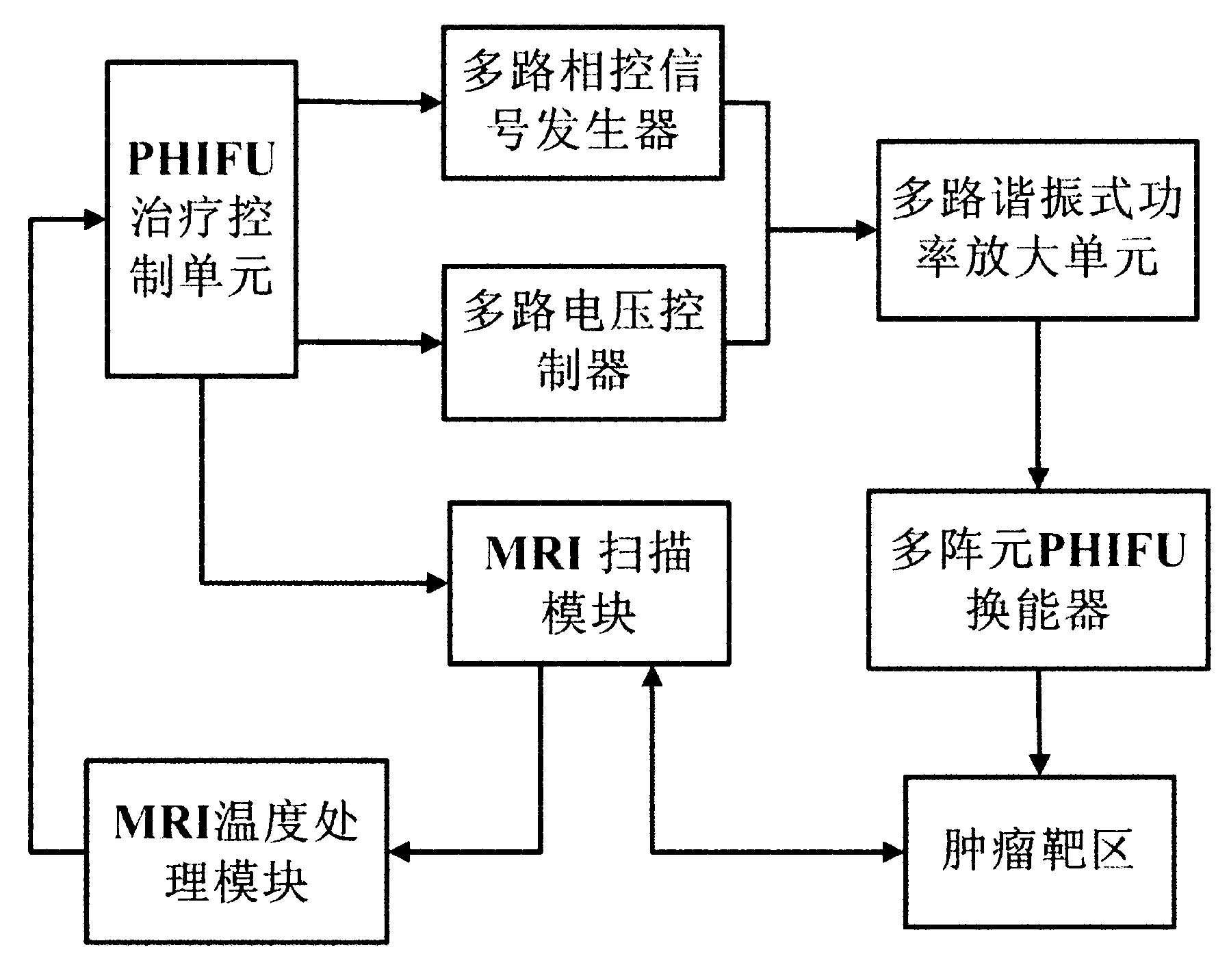 Tumor treating system fusing phased high intensity focused ultrasound (PHIFU) and magnetic resonance