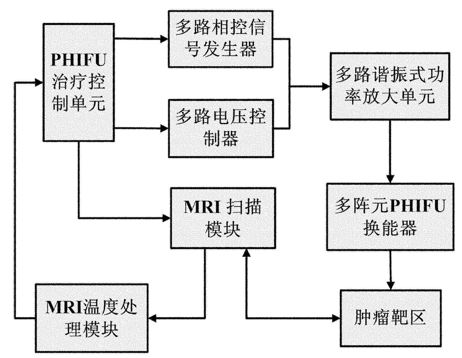 Tumor treating system fusing phased high intensity focused ultrasound (PHIFU) and magnetic resonance