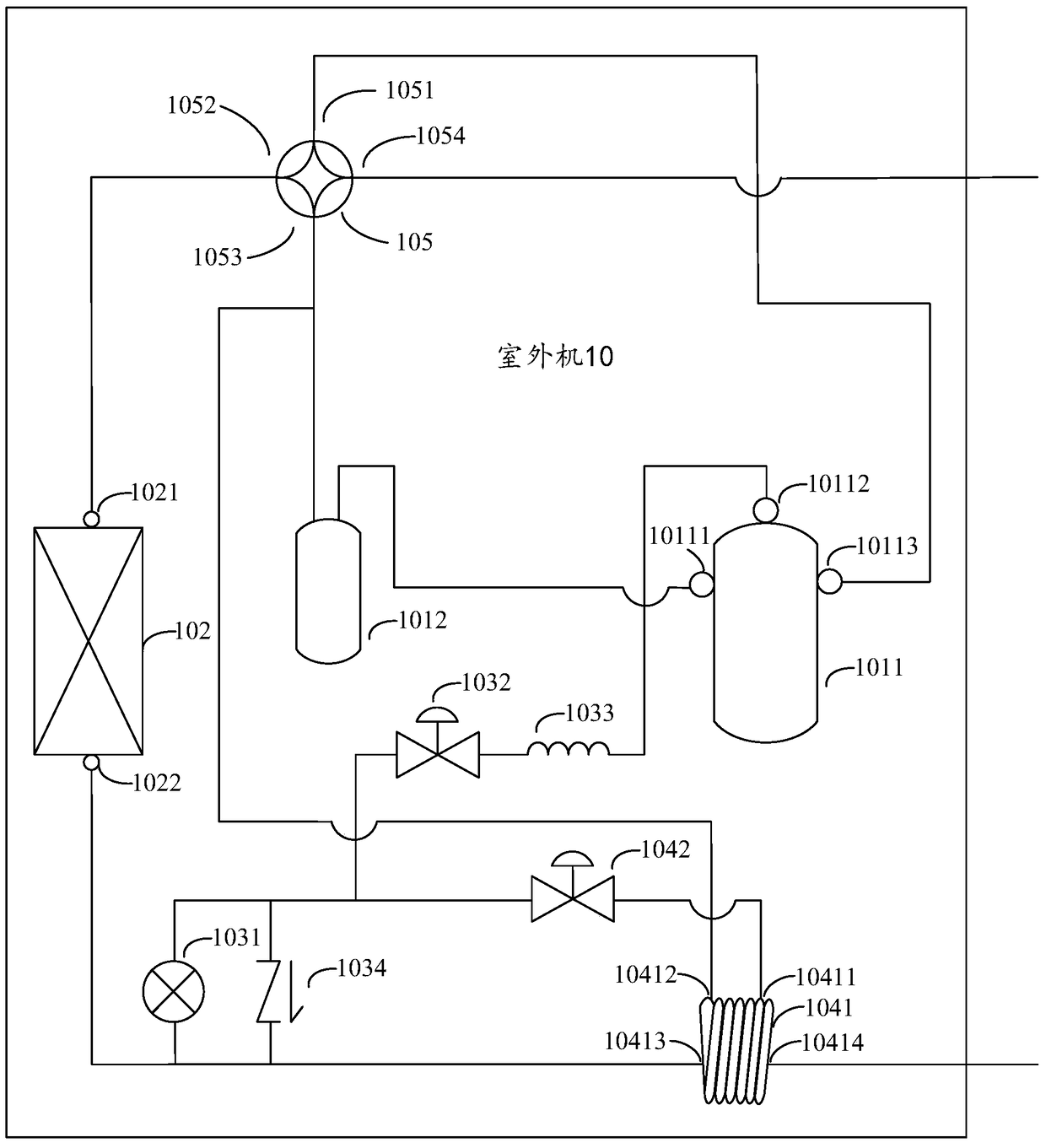 A strong heat type outdoor unit, heat pump system and control method thereof