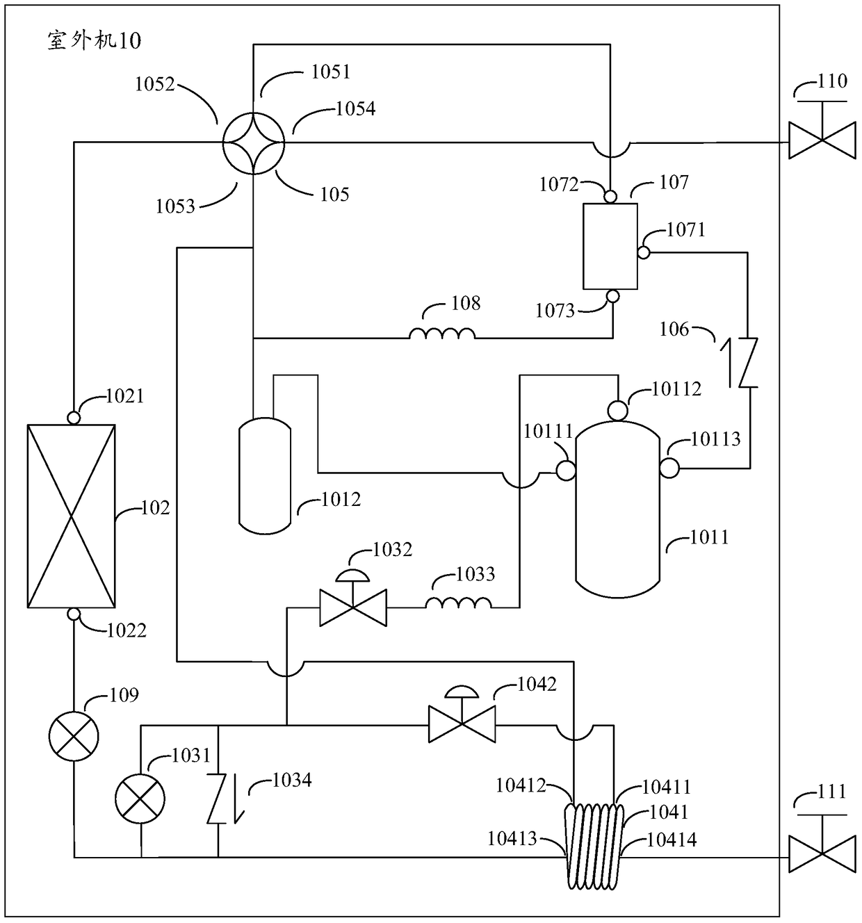 A strong heat type outdoor unit, heat pump system and control method thereof