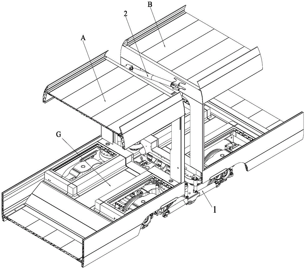 Traveling device used between adjacent train bodies of motor train unit and capable of reducing floor height