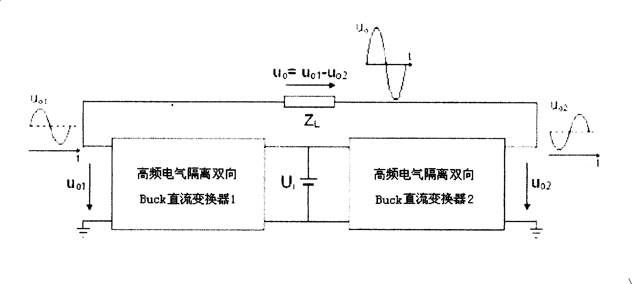 Single-stage two-way step down DC converter type high frequency link inverter