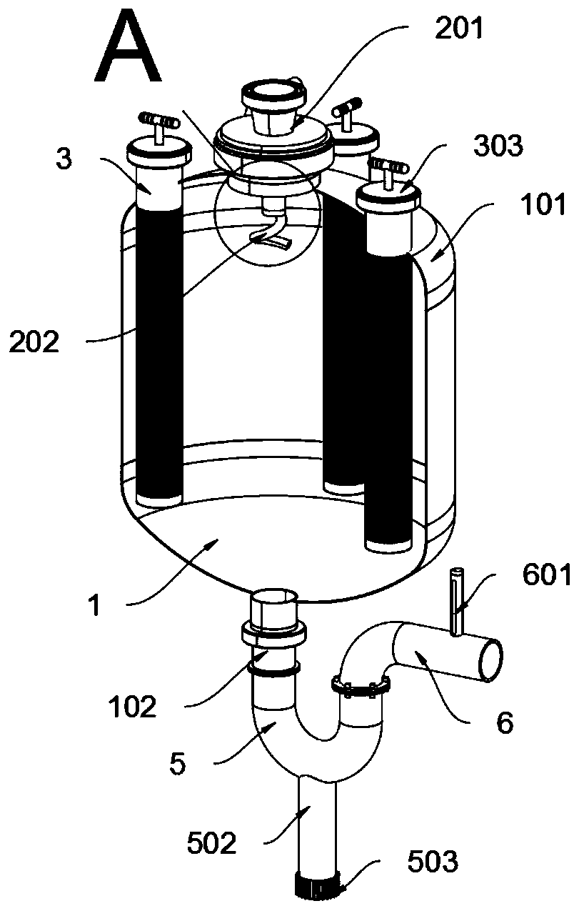 Wastewater drainage and purifying device in shampoo processing process