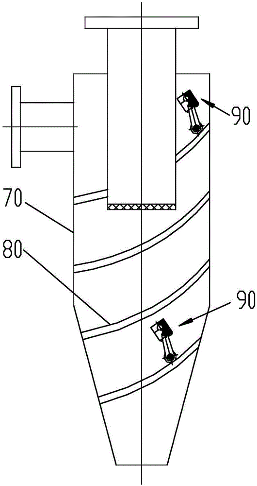 Cyclone separator with spiral blade with rapping function