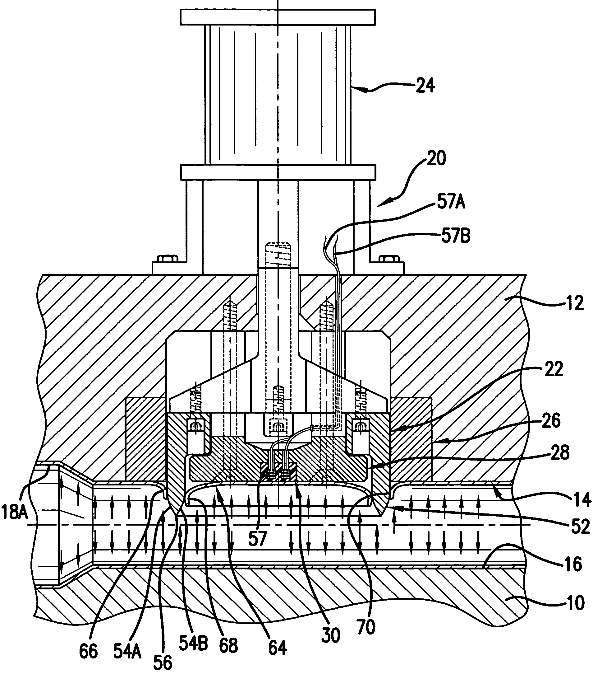 In-die hydropiercing device for piercing holes in hydroformed parts