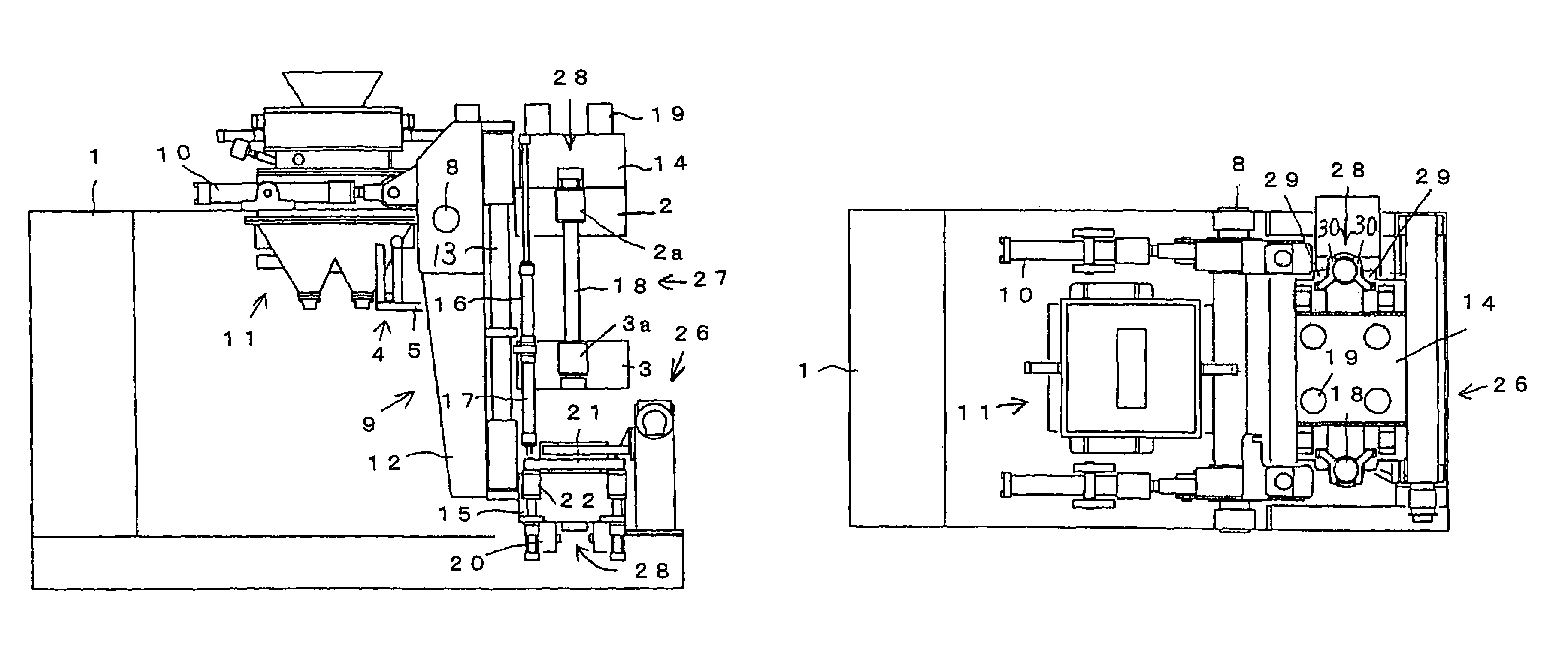 Method and apparatus for molding an upper and a lower mold having no flask