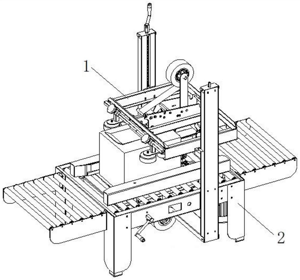 Carton sealing machine belt guiding device capable of preventing rubber belt from being derailed and trailing