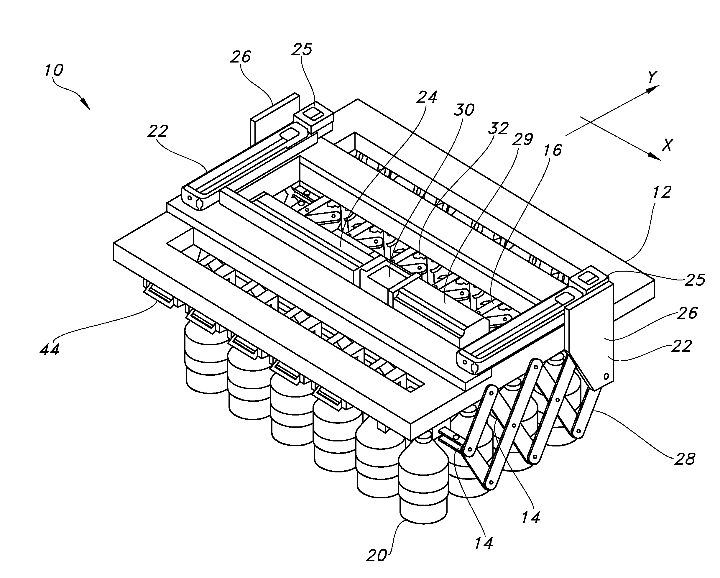 Integrated Two Dimensional Robotic Palm for Variable Pitch Positioning of Multiple Transfer Devices