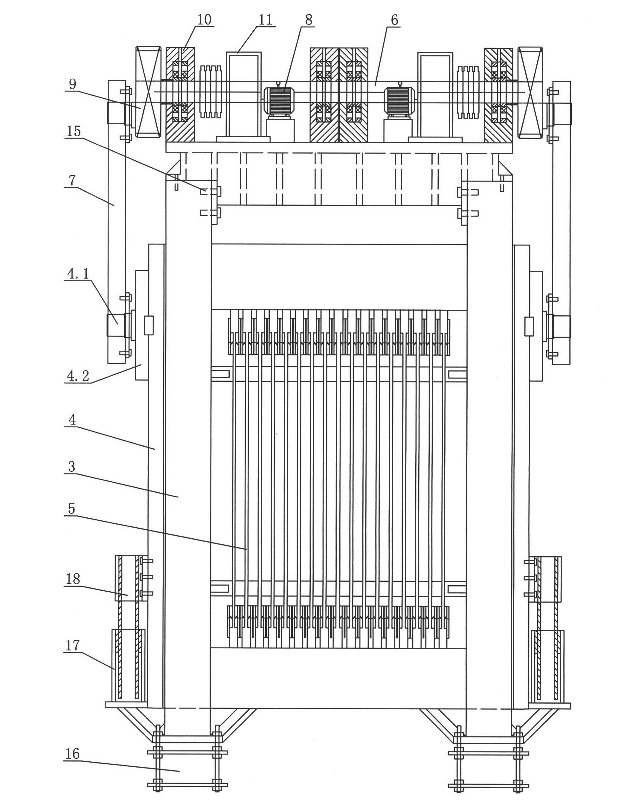 Vertical guide structure of saw frame of stone sawing machine