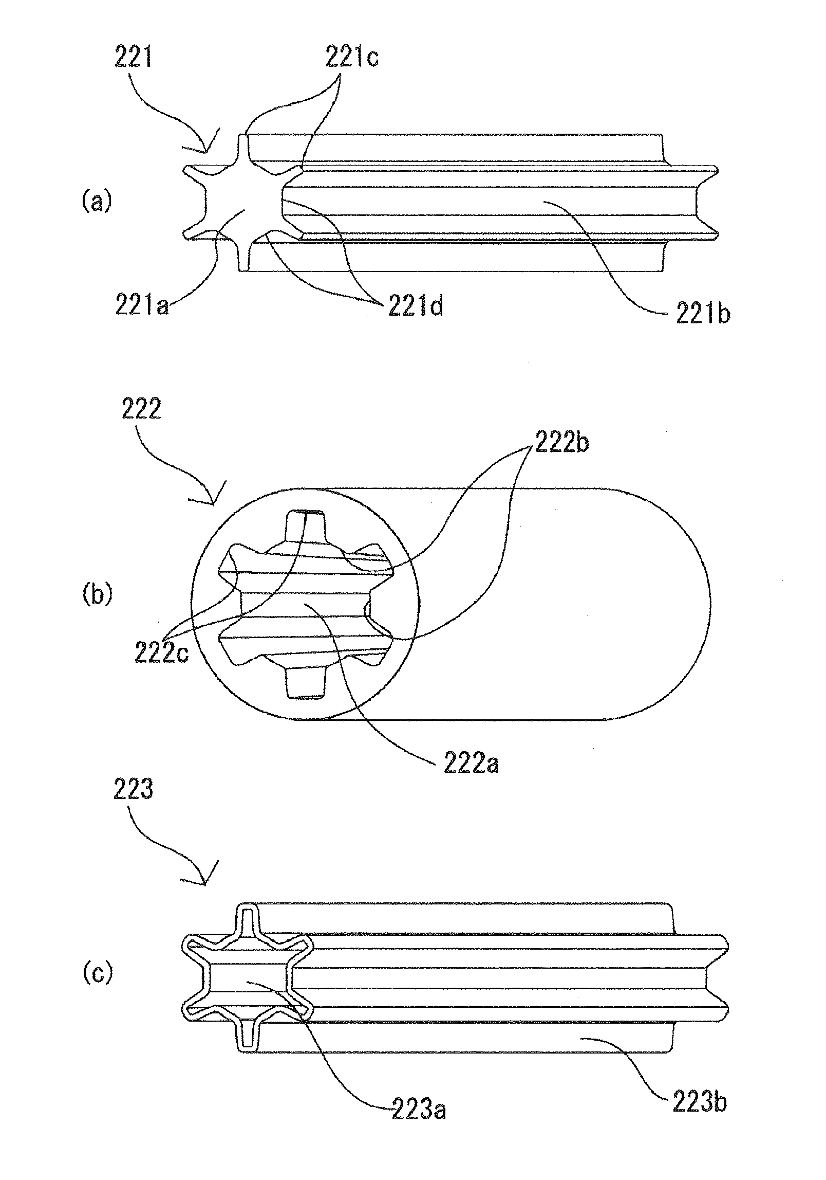 Structure for shaft, male member, and female member