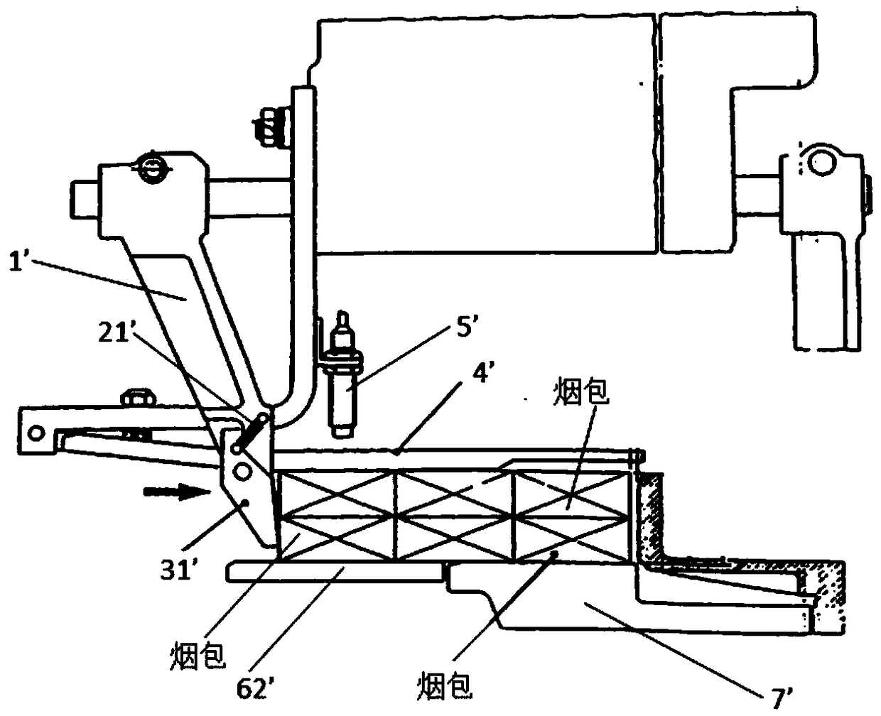 Package pushing device for packaging machine of transparent paper outside cigarette box