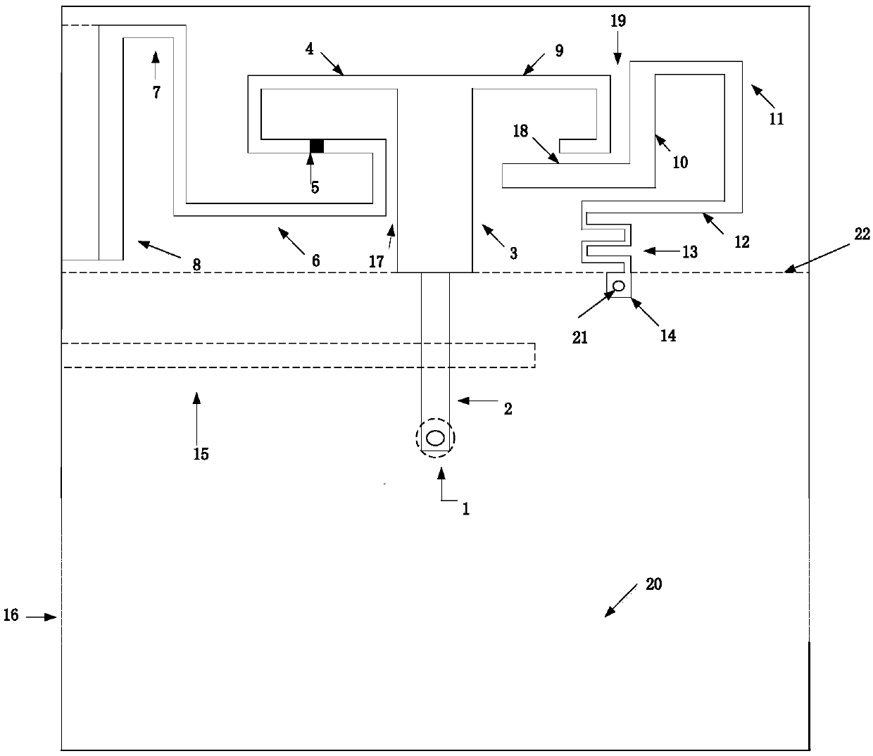 A mobile phone antenna with an inductively coupled monopole branch and a capacitively coupled loop branch