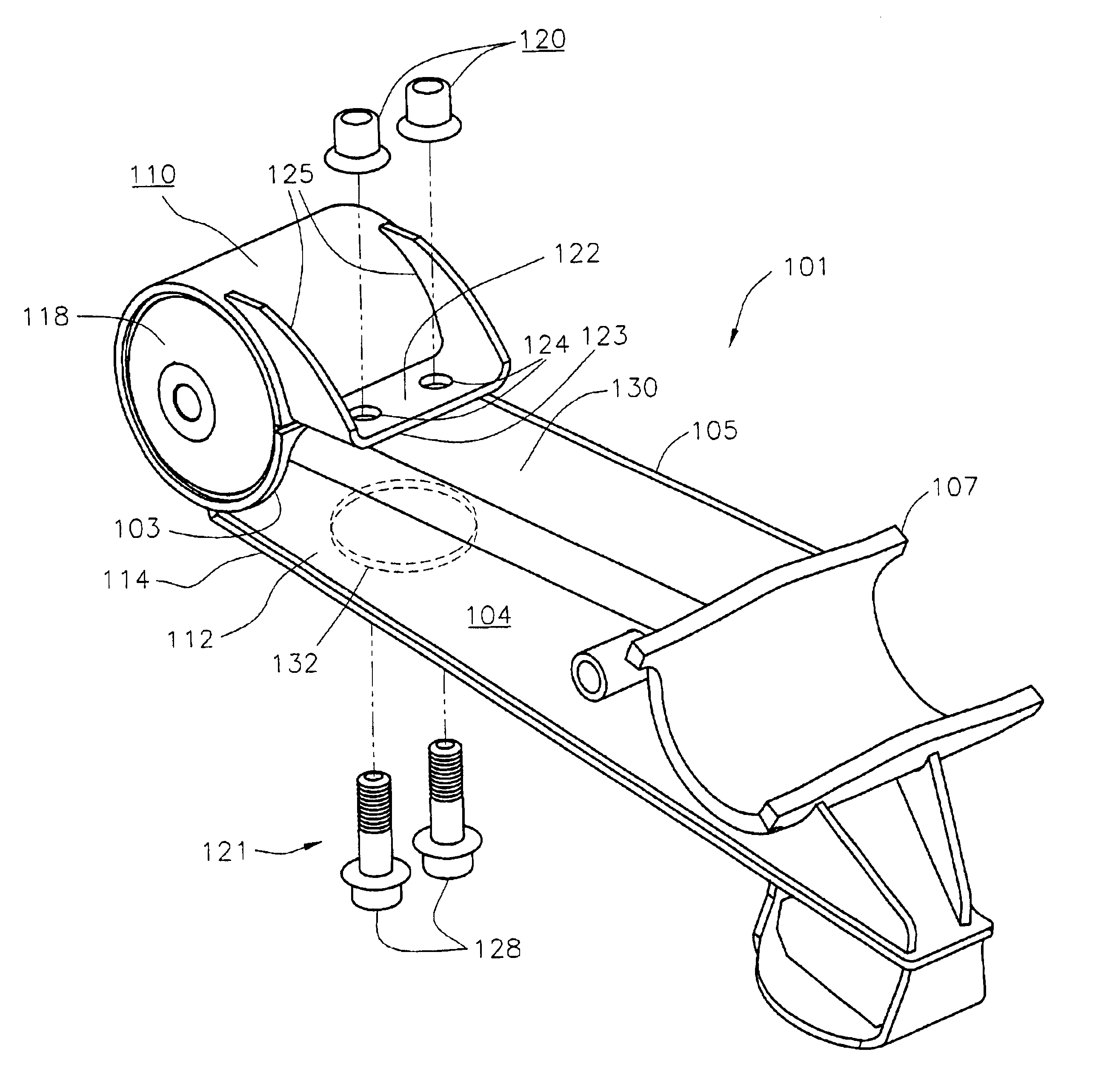 Suspension beam and bush attachment assembly