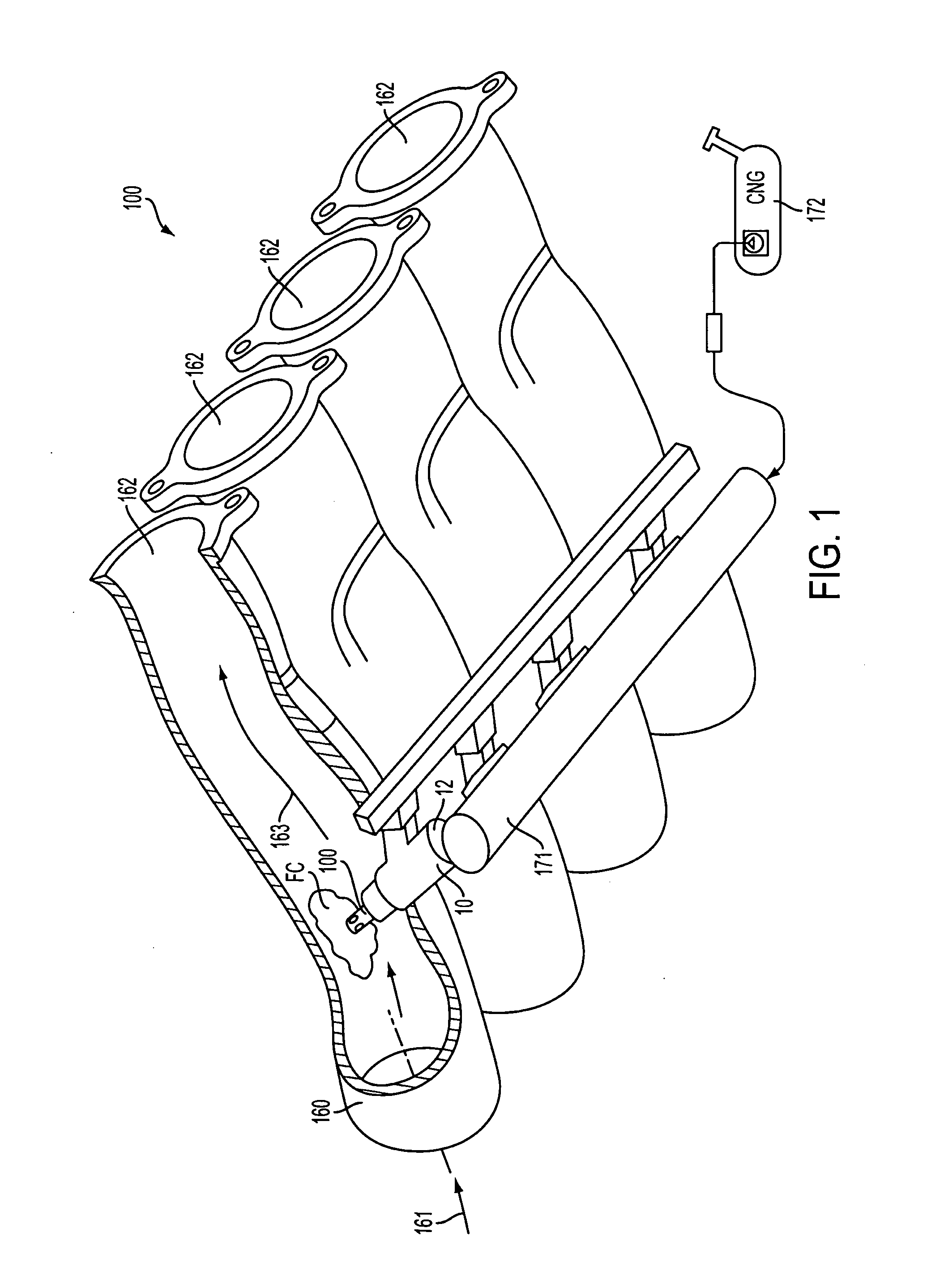 Fuel injection system with cross-flow nozzle for enhanced compressed natural gas jet spray