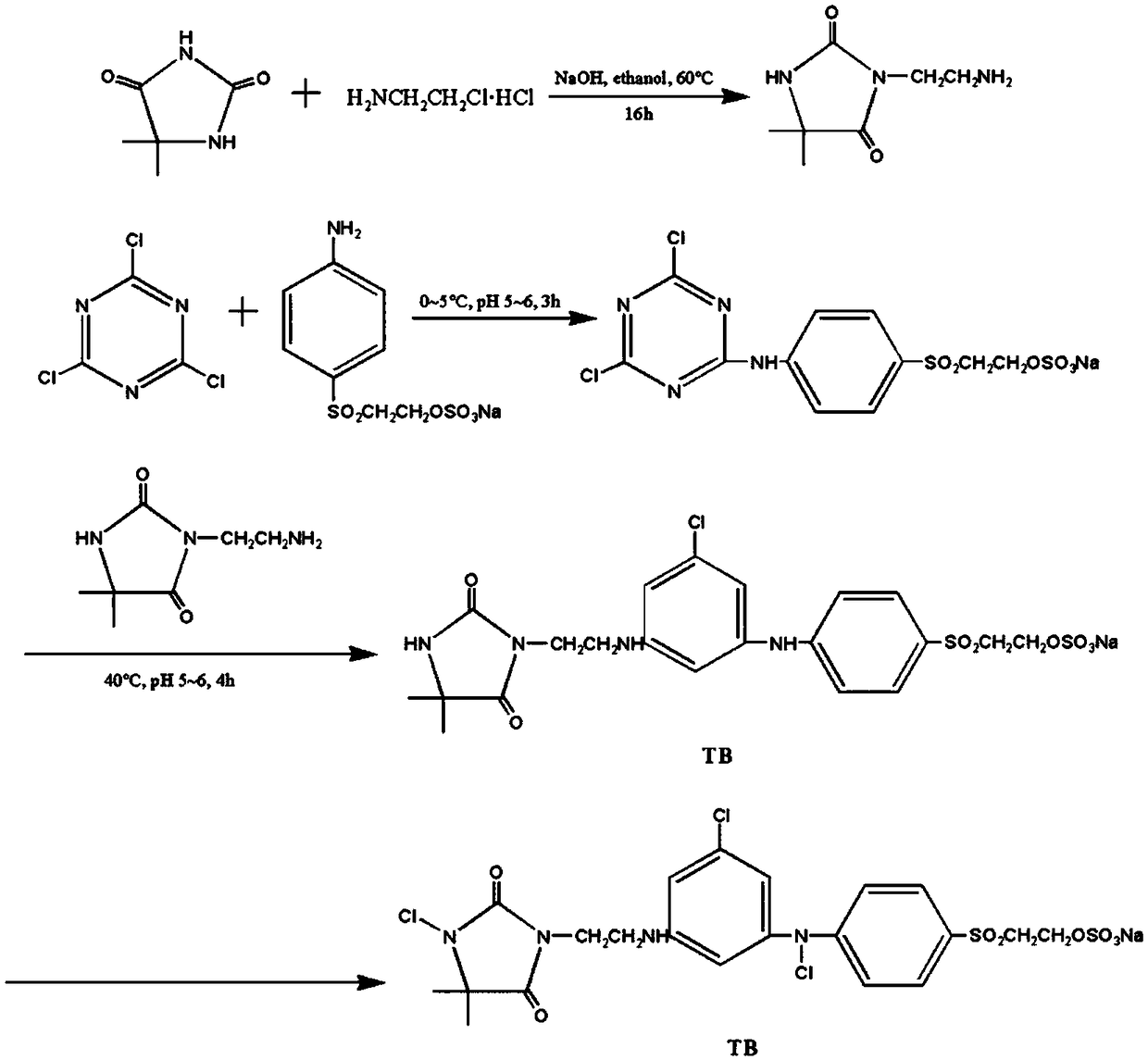 Halamine antibacterial agent containing double active groups as well as preparation method and application thereof