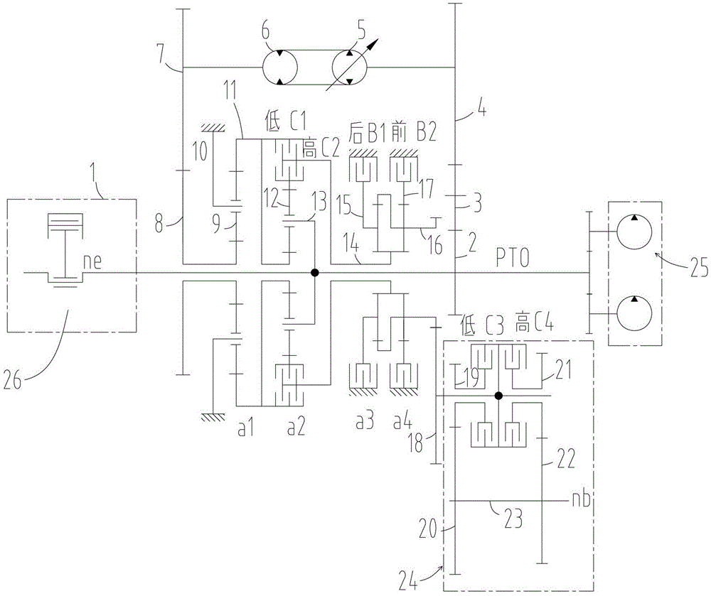 Hydraulic mechanical continuously variable transmission for loader