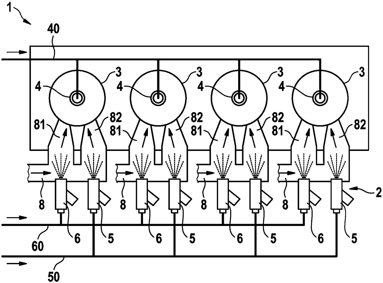 Injection arrangement for injecting water and fuel