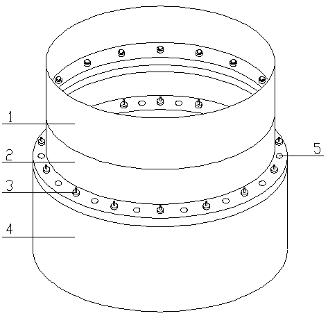 Anchored ribbed type connecting device for prestressed concrete and steel tower section of wind power combined tower