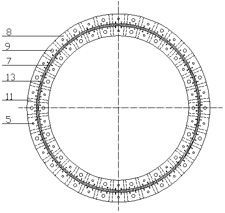 Anchored ribbed type connecting device for prestressed concrete and steel tower section of wind power combined tower