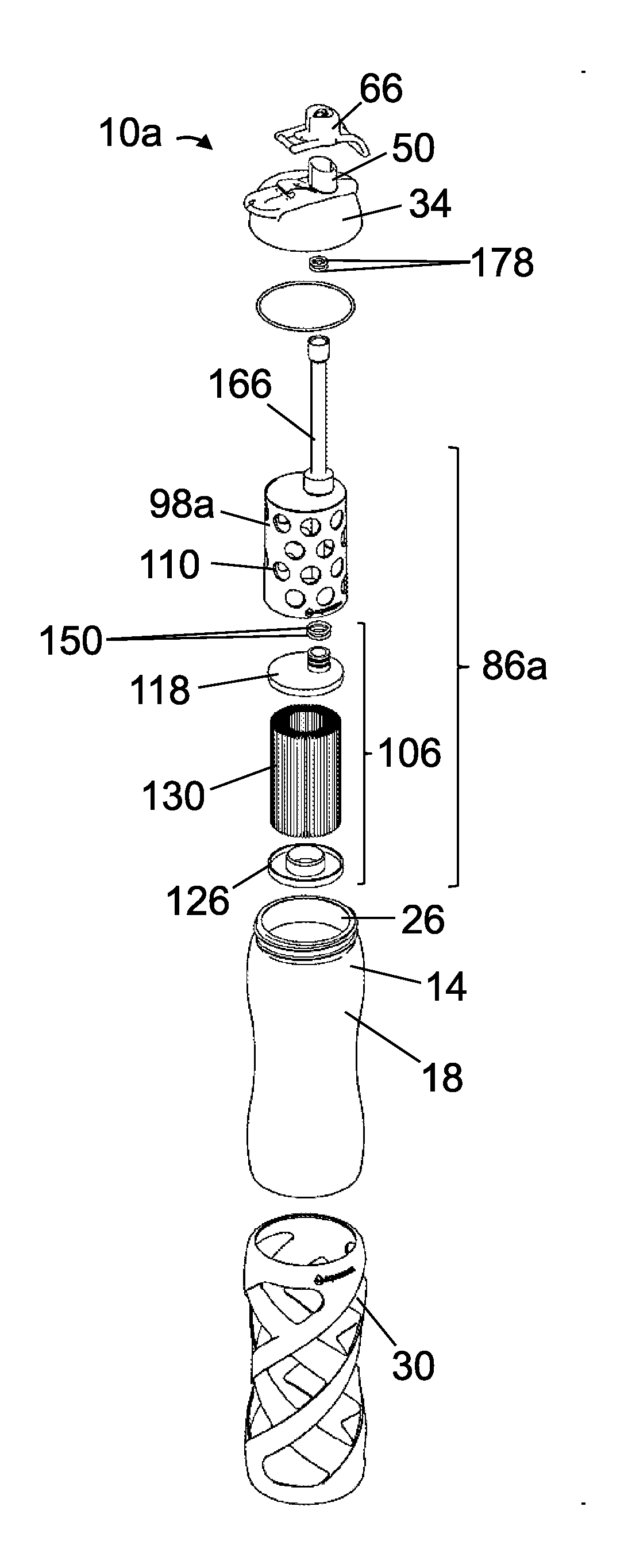 Liquid containers having filters and related methods