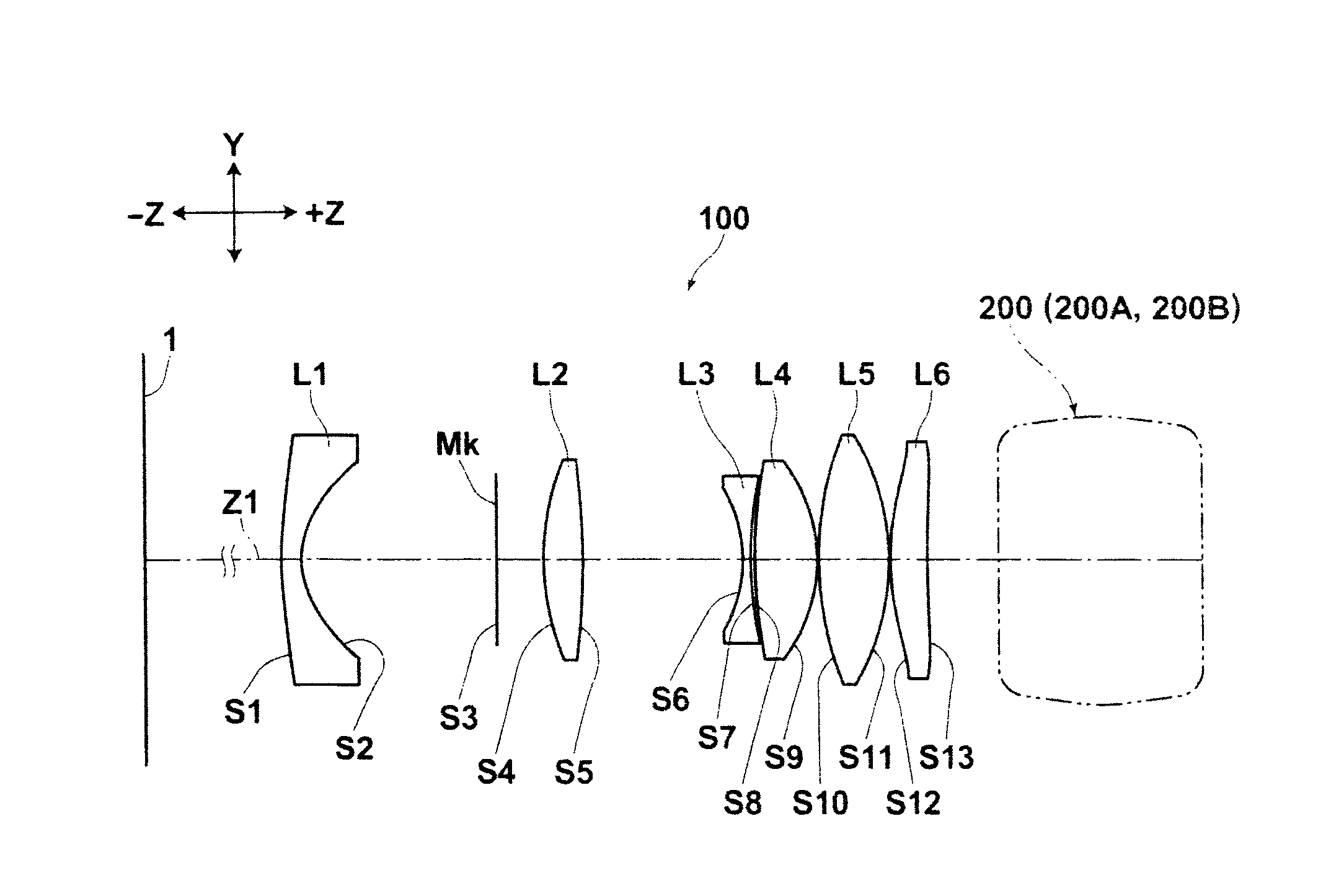 Lens for projection and projection-type display apparatus