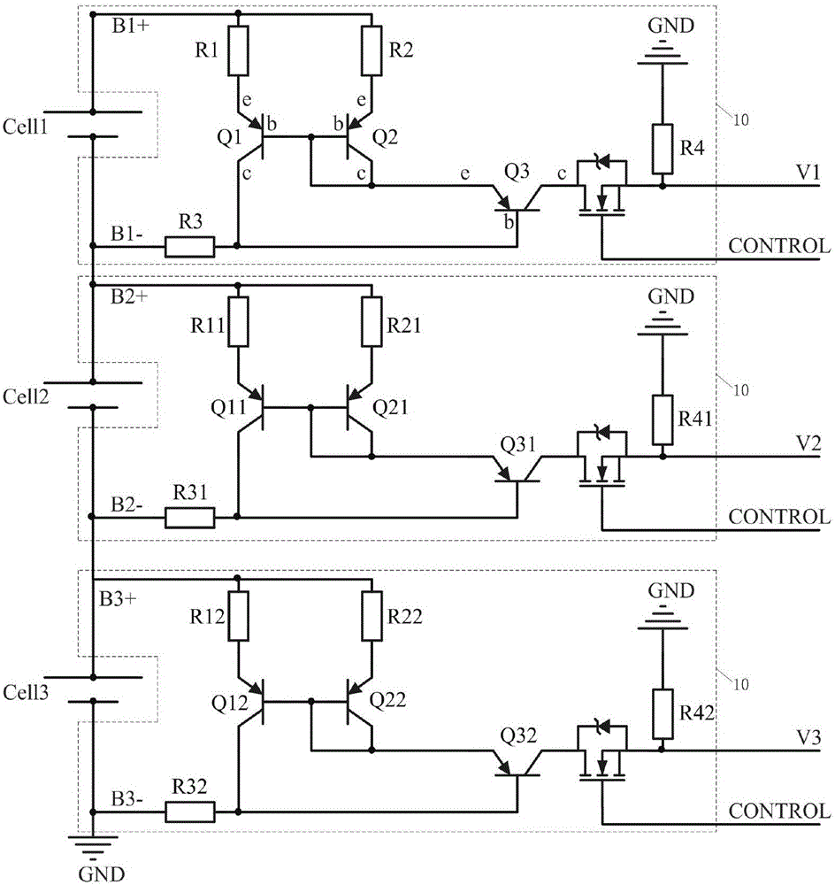 Multi-string lithium battery voltage detection circuit based on mirror current source