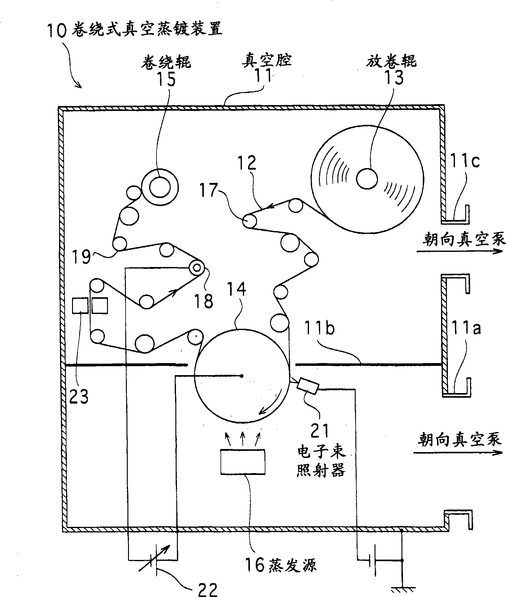 Take up type vacuum vapor deposition device