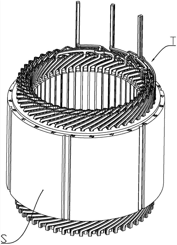 Three-phase flat wire motor stator and motor