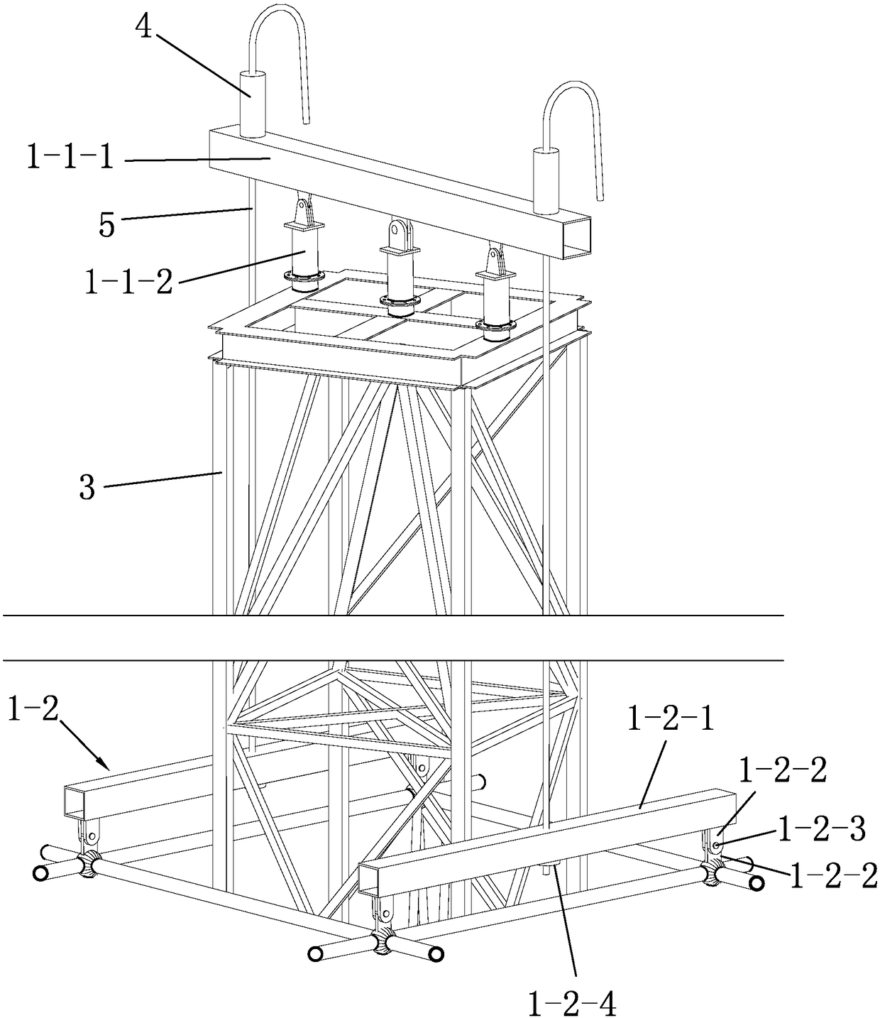 Net frame integral installation device and construction method thereof