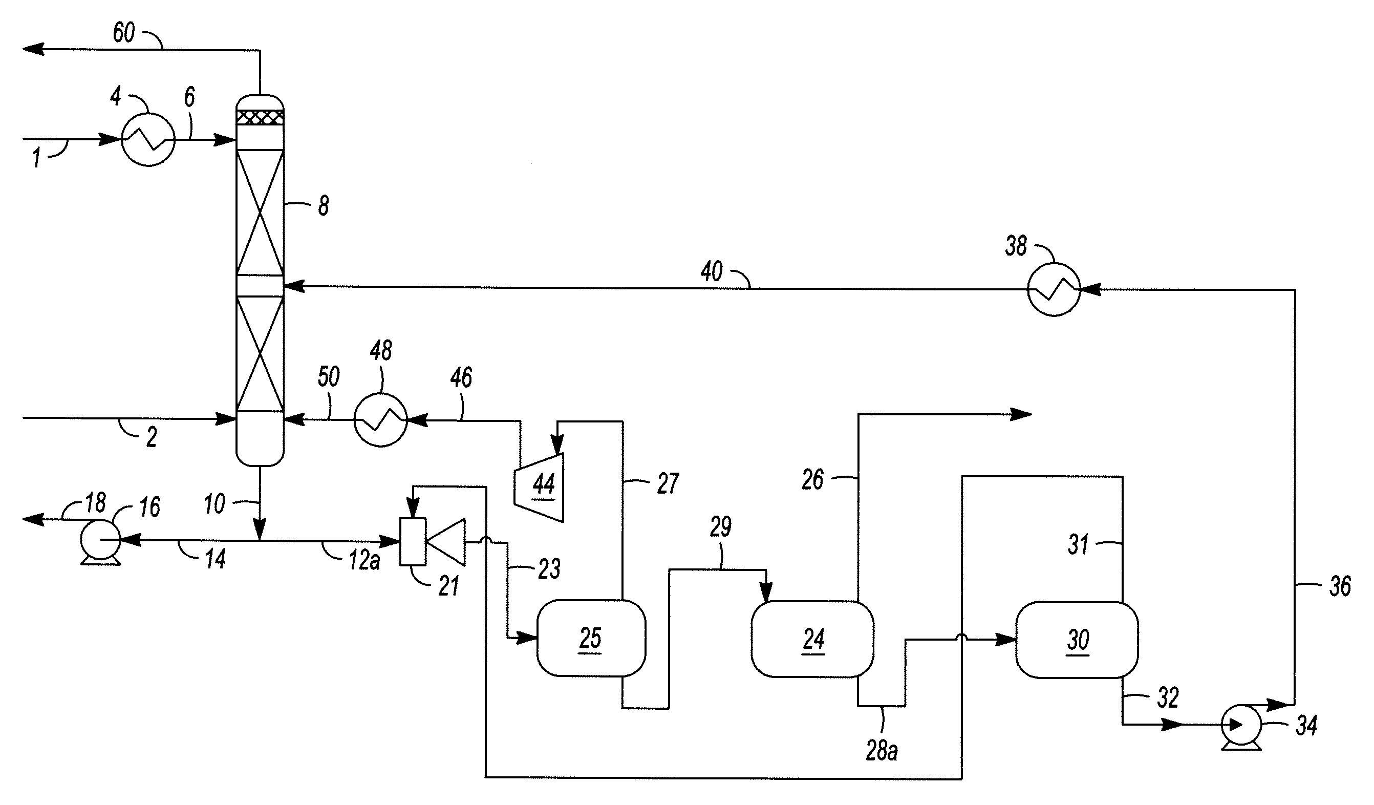 Use of Solvent Stream as Motive Fluid in Ejector Unit for Regenerating Solvent for Absorption Unit