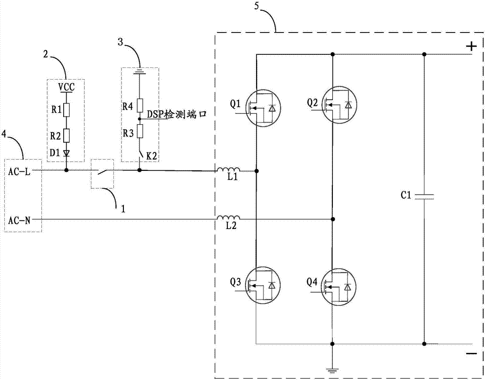 Detection circuit for power relay of vehicle-mounted charger, vehicle-mounted charger, and vehicle