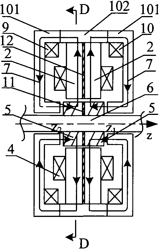 Active magnetic bearing using bias magnetic flux commonly in radial direction and in axial direction and control method thereof